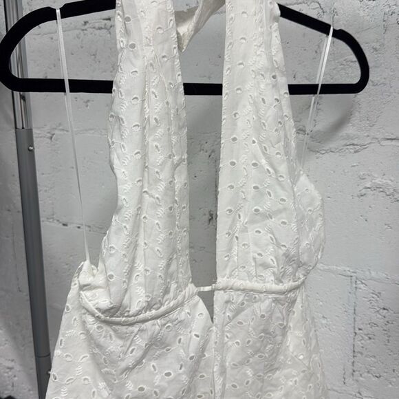 White Halter Dress with Eyelet Design - Baby Doll Dress - Size Medium - No Tags - Picture 3 of 5